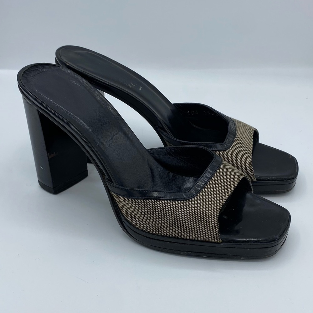 GUCCIS VINTAGE Tweed Heel Mule Pump Sandal Size 6 Academia Class Collection